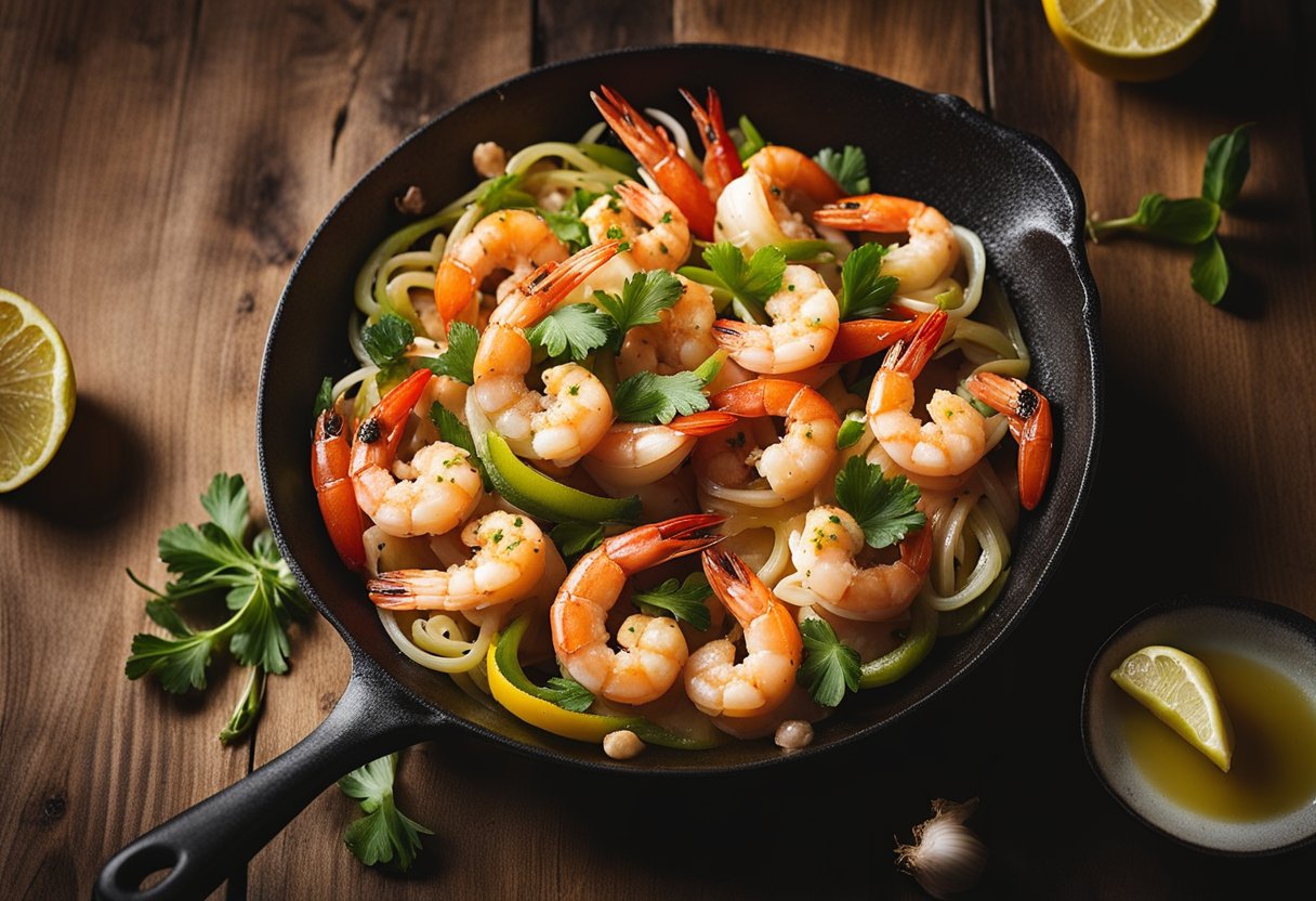 Shrimp Scampi with Peppers and Onions
