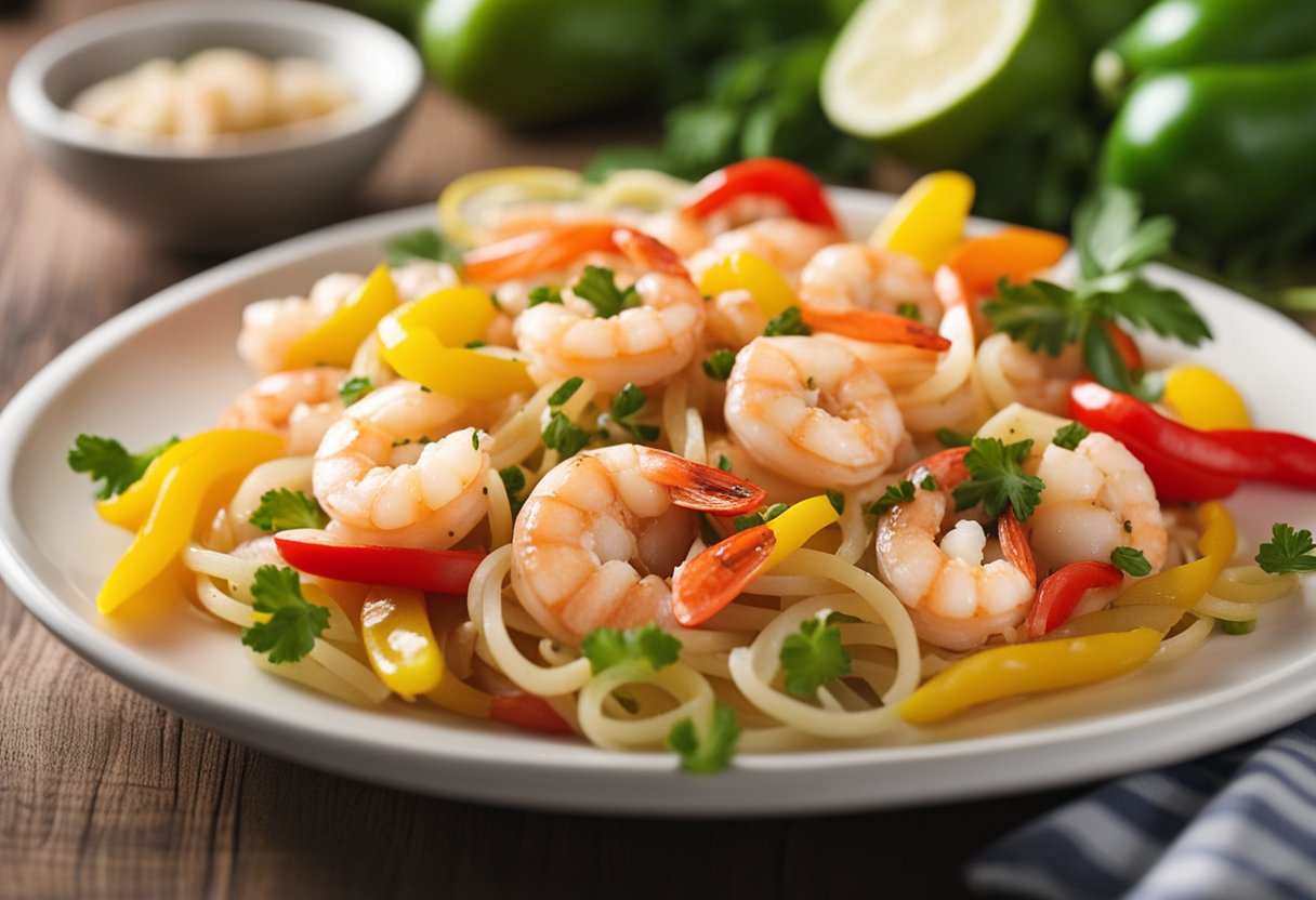 Shrimp Scampi with Peppers and Onions