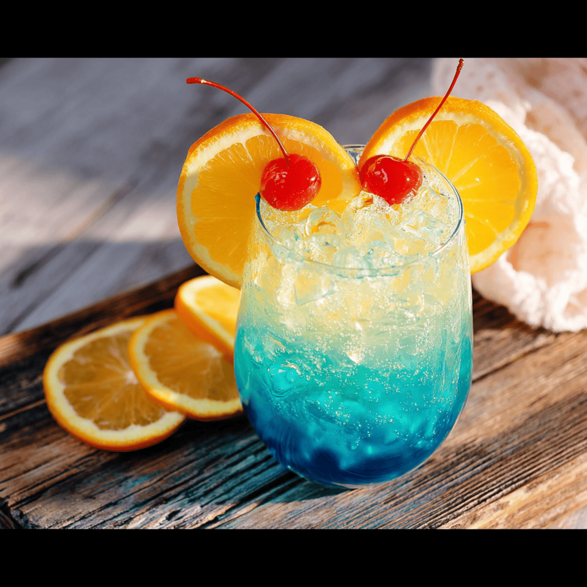 Refreshing Kenny Cooler cocktail served with ice and colorful tropical garnish