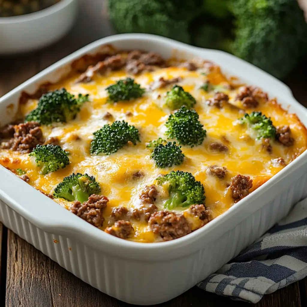 cheesy ground beef and broccoli casserole