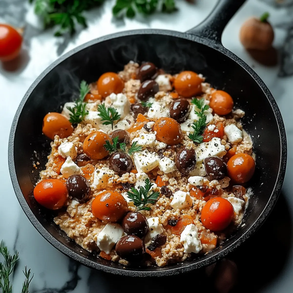 Mediterranean Keto Ground Chicken Skillet with Olives and Feta - Ingredients prepared