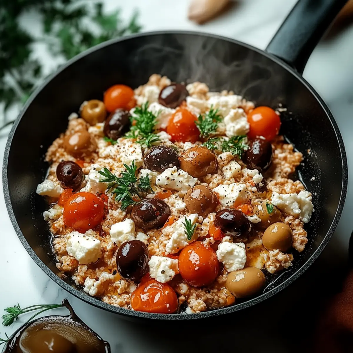 Mediterranean Keto Ground Chicken Skillet with Olives and Feta
